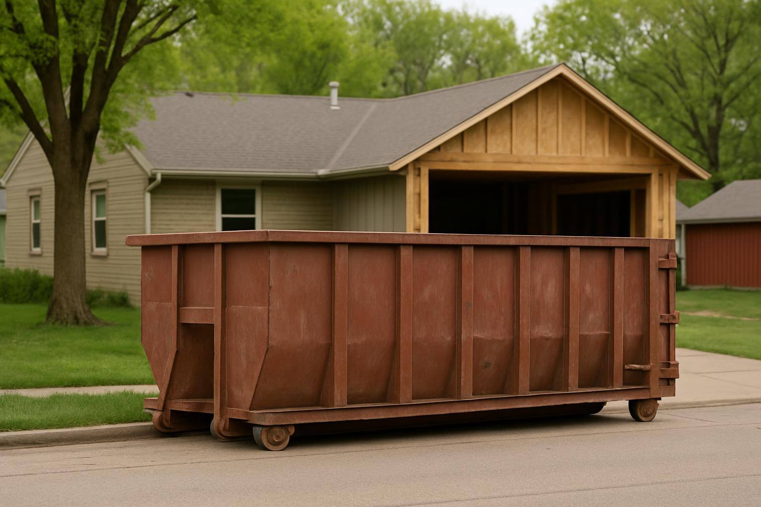 Tidy roll-off dumpster at residential job in Kansas